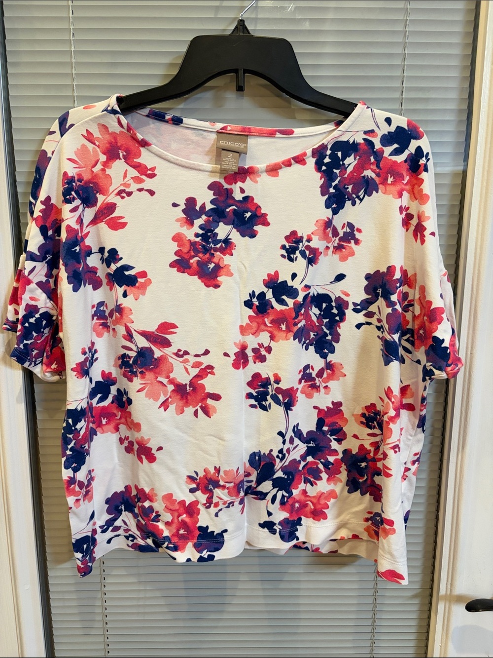 croft & barrow White Floral Short Sleeve Tee - Pink & Blue